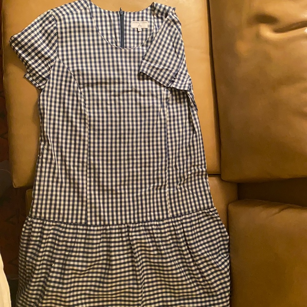 J.Crew Drop Universal Standard, poplin drop-waist dress in Sailor blue gingham
